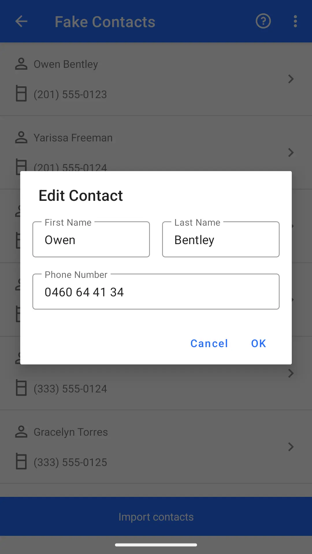 Fake Contacts Screenshot